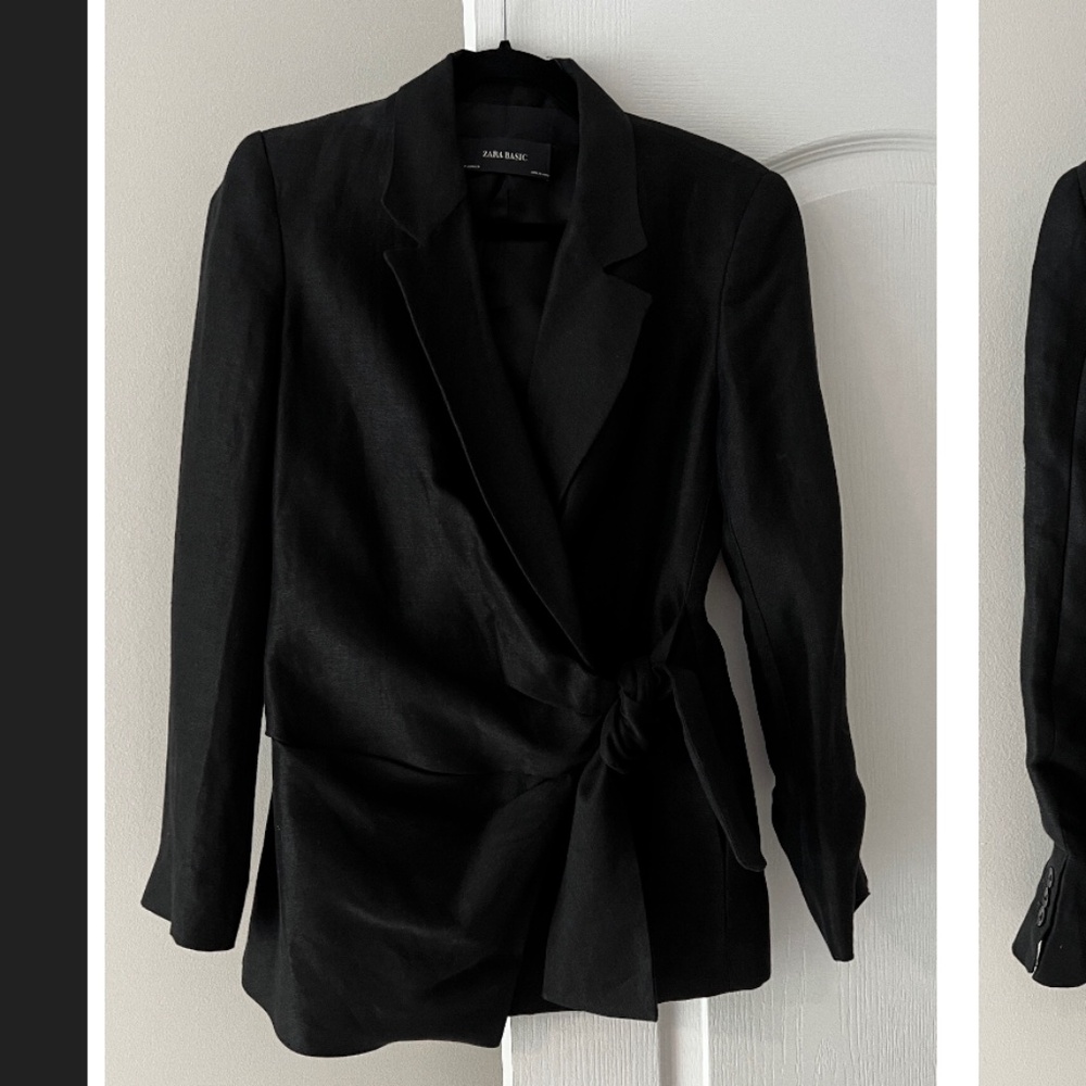 Zara Black Linen side tie Jacket